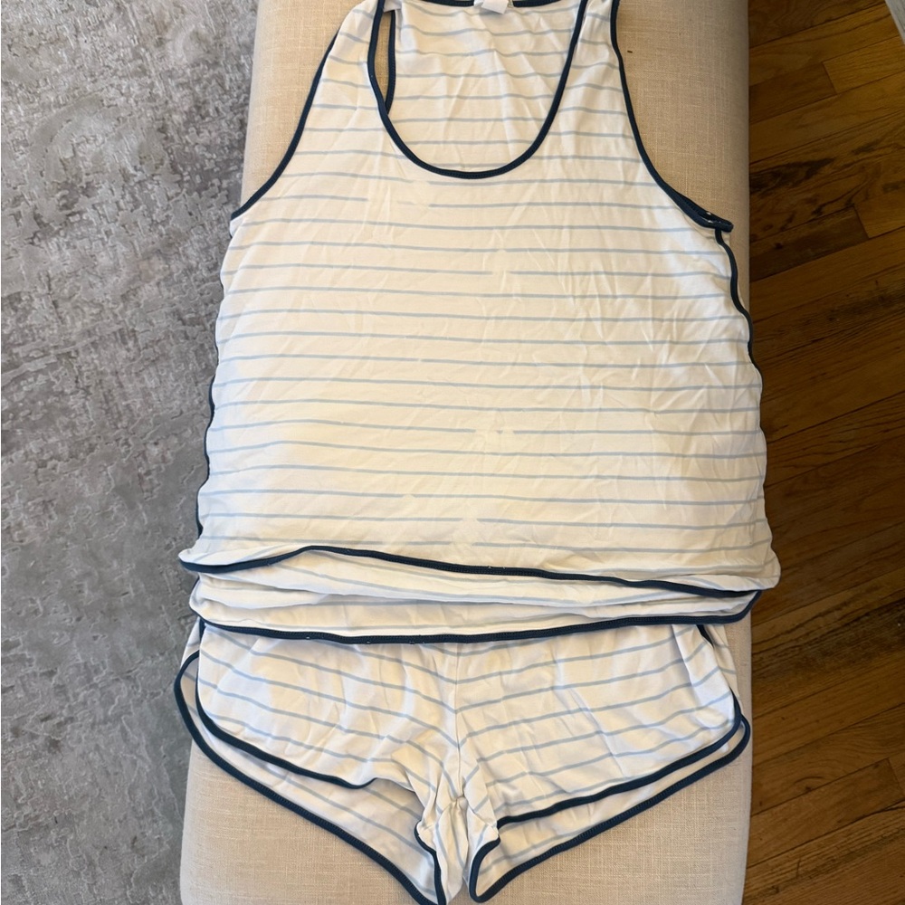 LAKE tank set in Blue and White Striped Pima Cotton